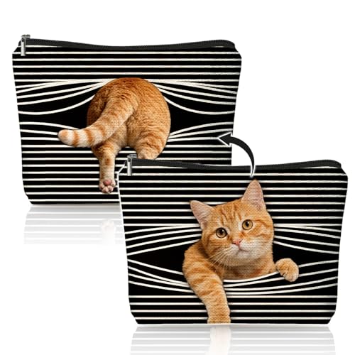 Funny Orange Cat Makeup Bag & Travel Pouches for Toiletries, Funny Orange Cat Gifts for Women & Teen Girls, Cats Gifts Lovers for Travel，Kitty Cosmetic Zipper Travel Toiletry Bag - color: 02-Cat(05)-Orange Cat
