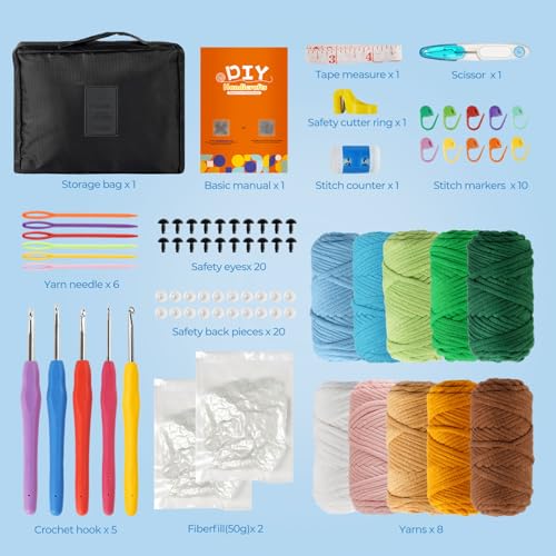 iptek Crochet Kit for Beginners Adults，Crochet Yarn for Beginners, 10colors Total Crochet Yarn Kits with Easy-to -See Stitches，Includes Basic Stitch Guide and extensive amigurumi Video tutorials. - color: black