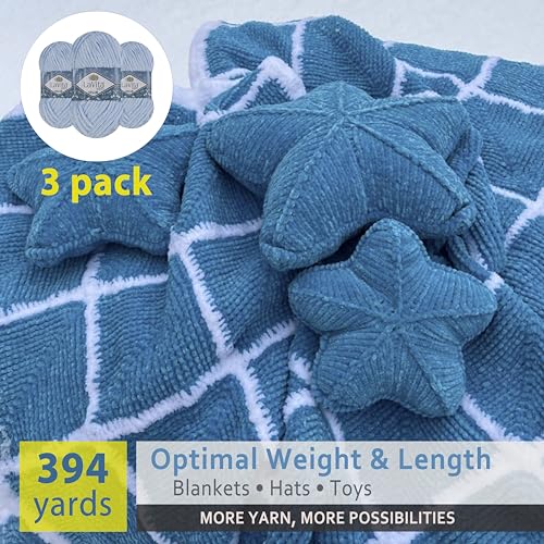 LaVita Velur Chenille Yarn – Soft Chunky Polyester Yarn for Knitting & Crochet, 10.5 oz (300g), 394 Yards, Anti-Pilling, for Blankets, Amigurumi & Baby Projects, 3 Pack - color: 8149