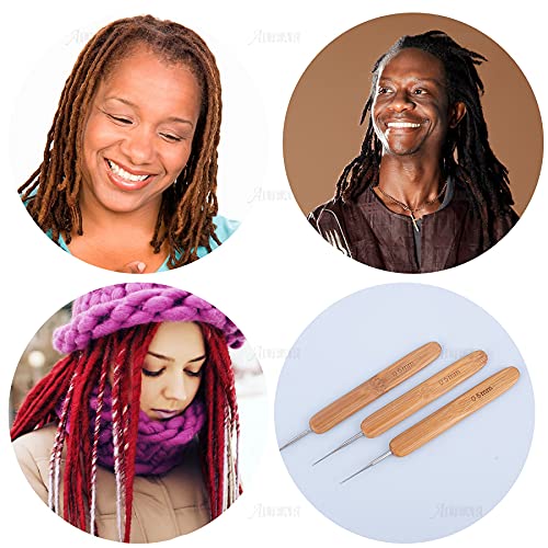 AUEAR, 3 Pack Crochet Hook Dreadlock for Hair 1 Lock Needle with Bamboo Handles Dreads Braid Craft (0.5 mm Diameter) - color: 0.5 mm, size: 3 Pack