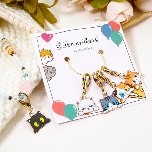 DoreenBeads Cat Stitch Markers for Crocheting and Knitting | Alloy Enamel Crochet Marker Crochet Gifts for Knitting Weaving Sewing Accessories Quilting Jewelry Making - color: Curious Cats
