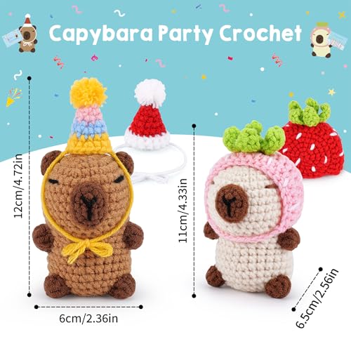 2PCS Capybara Crochet Kit for Beginners Crochet Starter Kit for Adults | Brown and Beige Capybara Knitting Kit with Step-by-Step Video Tutorials, Capybara Party Crocheting Kit for Birthday - color: Brown Beige Capybara