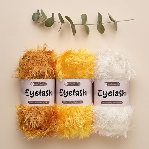 Makromecity Eyelash Yarn – Fuzzy Fun Fur Yarn, 3.53 Oz (100g) 150 yd (140m), Weight 3 Light, Premium Polyester Novelty Feather Yarn for Scarves, Amigurumi, Plush Toys & Craft (Mustard, 1 Skein) - color: Mustard, size: 1 Skein