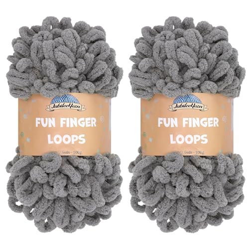 JubileeYarn Fun Finger Loops Yarn - 100g/Skein Jumbo Polyester - Grey - 2 Skeins - color: 004 Grey, size: 2 Skeins
