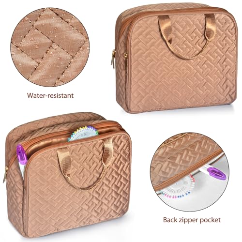 JOYYTUU Empty Crochet Hook Case - Stand Up Large Organizer Hook Holder for Knitting Supplies, Needles, Accessories (Case Only) Brown