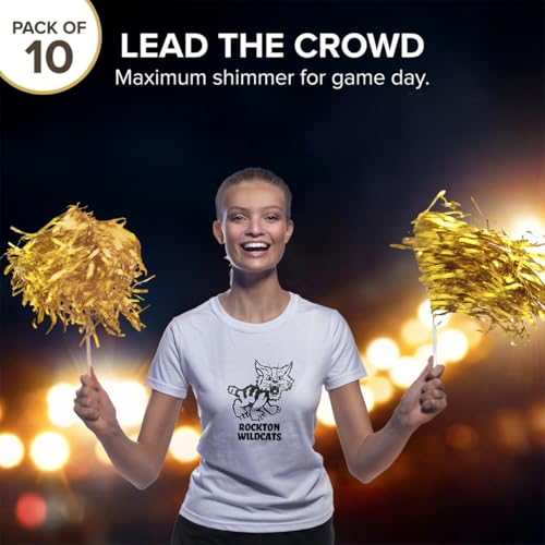 Anderson's Metallic Gold Foil Textured Cheerleader Pom Poms- Pack of 10 | Anderson's Metallic Pom Pom School Spirit Shakers, Football, Basketball, Homecoming, Team Party, Dance Performance - color: Gold