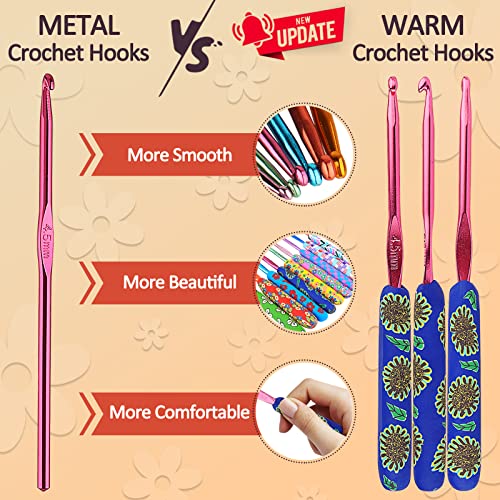 Coopay Warm Crochet Hook, Ergonomic Crochet Hooks Set w/Soft Grip | 2.0mm-6.0mm Aluminum Crochet Needles w/ Long Handle for Grandmother Crochet Yarn Craft - Premium Knitting & Crochet Supplies - color: Fresh Flowers