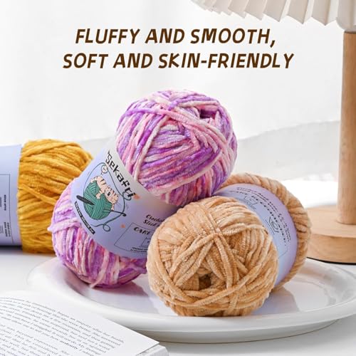3 Pack of 300g (590yds) Fuzzy Chenille Yarn for Crocheting,Fluffy Amigurumi Crochet Yarn for DIY Craft/Hat/Clothes, Soft Velvet Baby Blanket Yarns (3 Macaron) - color: 3 Macaron