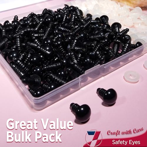 SEVENSUN 12mm Safety Eyes for Crocheting, 300pcs Black Crochet Eyes for Crochet Animals, amigurumi Eyes for Crafts, Craft Doll Eyes for amigurumi Stuffed Animals Eyes - size: 12mm