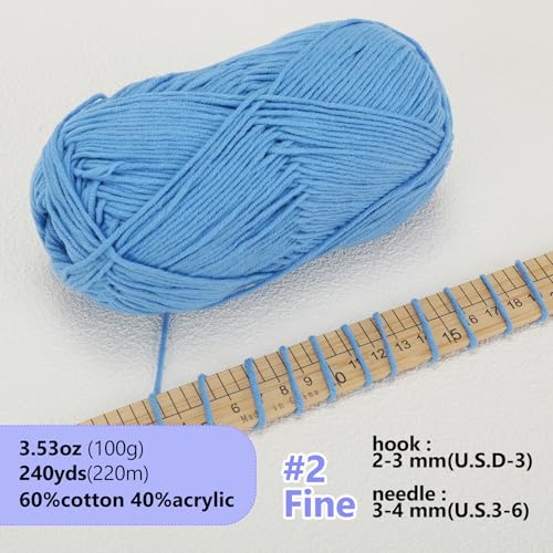LUCKY BALL Milk Cotton Yarn, 100g / 240 yd 60% Cotton 40% Acrylic #2 Fine Sport Yarn, Soft Crochet & Knitting Yarn for Amigurumi Dolls, Baby Items, Flowers, Hats, Sweaters, Blankets(Light Blue) - color: 04-MC01