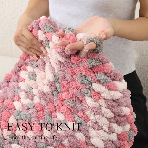 Chunky Chenille Yarn - Bulky Thick Fluffy Yarn for Crocheting and Knitting Blankets, Soft Plush Yarn, 8 Jumbo Pack 30.5 (Cherry Blossoms Fall) - color: Cherry blossoms fall