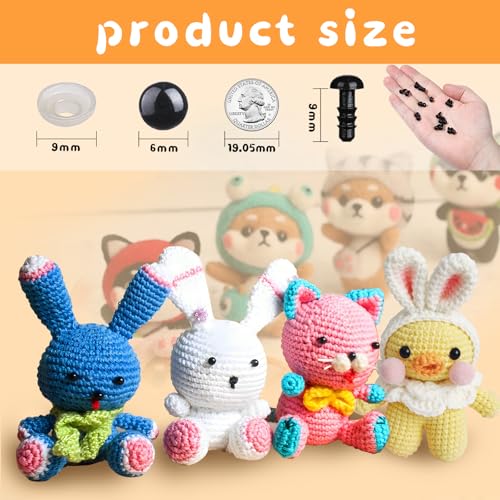 320Pcs 6mm Safety Eyes for Amigurumi Black Craft Doll Eyes | Crochet Animals with Washers, Stuffed Animal Eyes for Plush Dolls Bear Doll Making Supplies - size: 6mm