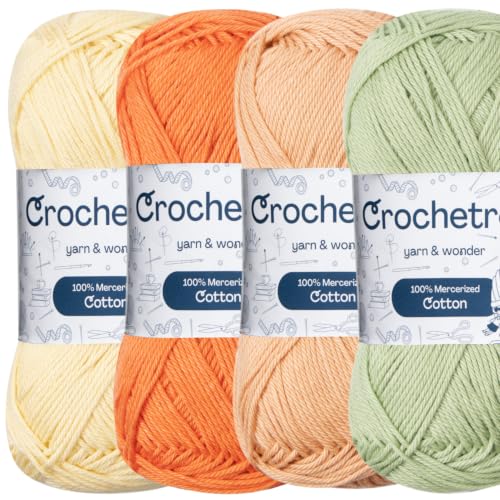 Premium Mercerized Cotton Yarn for Crochet & Knitting – Fingering Weight 4-Ply, 50g (1.76 oz) / 125 m (136 yds), High-Gloss, Anti-Splitting, Fade-Resistant Cotton (Warm Summer) - color: Warm Summer