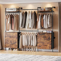 ONBRILL T4 Wall Mounted Closet System with 4 Large Drawers & 4 Hanging Rods | Adjustable from 4'4'' to 5'9'', Industrial Pipe Clothing Rack with 8 Wood Shelves, Heavy Duty Closet Organizers, Rustic Brown - color: Rustic Brown