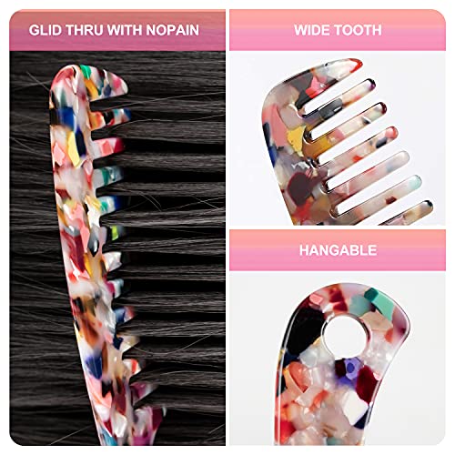 Large Wide Tooth Hair Comb Tortoise Shell Comb for Thick Curly Hair | Cellulose Acetate Hair Detangling Comb Round Tooth for Women Men or Kids, Anti-Static Wet or Dry, Multi-colored - color: Multi-colored