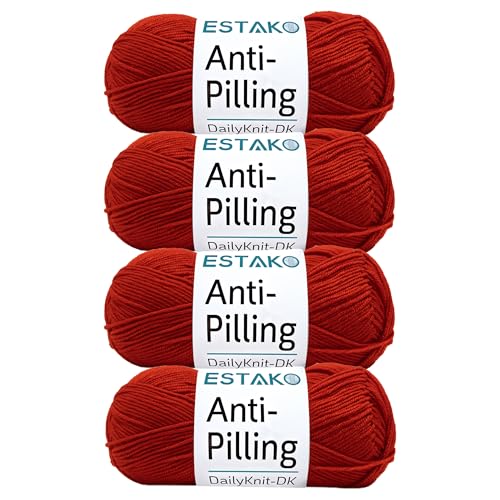 Estako DailyKnit-DK Anti-Pilling Soft Yarn, Baby DK Weight 3, Red, 4-Pack | crocheting projects, 100% acrylic, lightweight, 400 g, 1092 yds, blankets, amigurumi, granny squares, machine washable - color: 80038 - Red, size: Pack Of Four