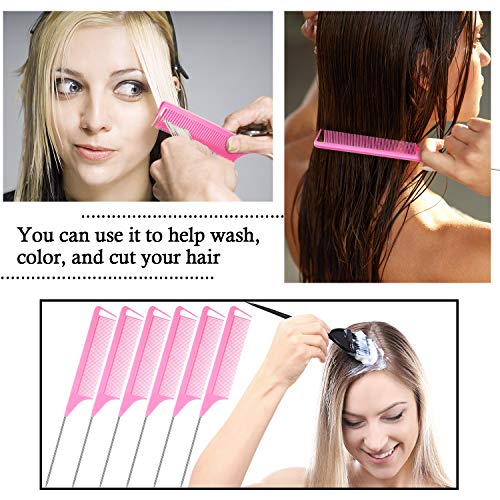Patelai 30 Pcs Rat Tail Steel Combs Fine Tooth Bulk,Pink | Long Steel Pin Pintail Bulk for Salon Hair Stylists ,Hair Teasing Fine Tooth Comb for Women,Teasing Detangling Tools - color: Pink