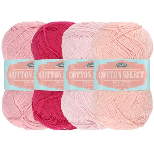 JubileeYarn Cotton Select Yarn - 50g/Skein Sport Weight - Shades of Pink - 4 Skeins - color: Shades of Pink, size: 4 Skeins