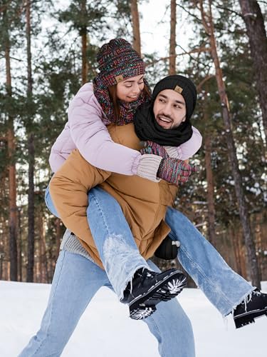 LOROME Winter Beanie Hat Scarf Gloves, Warm Fleece Knit Neck Scarf Set Gift | Hats Gloves Scarf Set, Touchscreen Gloves, Universal Size Neck Scarf Set Winter Gifts for Unisex Adult Winter Wear - color: Colorful