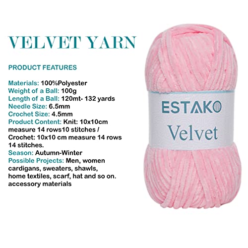 Estako Velvet Yarn for Crocheting, Chenille, 3 Pack, Baby Pink | super bulky, ultra soft, plush, cozy, thick, fluffy, polyester, 300 g, 396 yds, amigurumi - color: 1310 - Baby Pink, size: Pack of Three