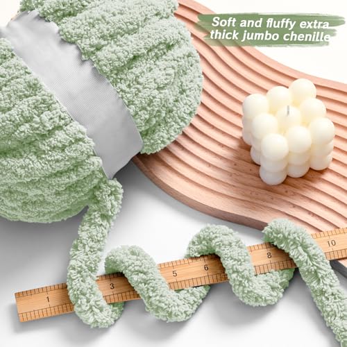 10 Pack Sage Green Fuzzy Chunky Yarn for Hand Knitting, Bulky Thick Fluffy Chenille Yarn for Crocheting, 240yds/70.5oz Jumbo Crochet Yarns, Soft Chunky Knit Blanket Yarns for Crochet - color: 10 Sage Green