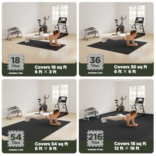 AIRHOP 54 Tiles Gym Floor Mat, EVA Foam Puzzle Gym Mat, High-Density Interlocking Foam Floor Tiles for Home Gym, Play Workout Garage Kitchen Flooring - color: Anthracite, size: 54 Tiles | 54 Sq Ft