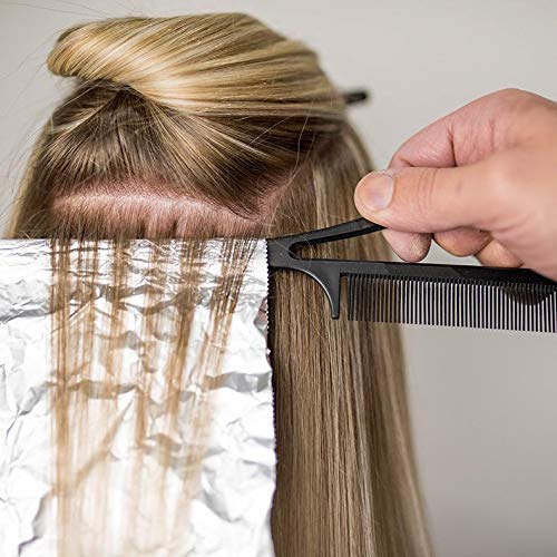 Authentic "Never Let Go" Carbon Fibre Professional Styling Comb, Balayage and Highlighting Long Tail Metal Pick Teaser Comb (#2)