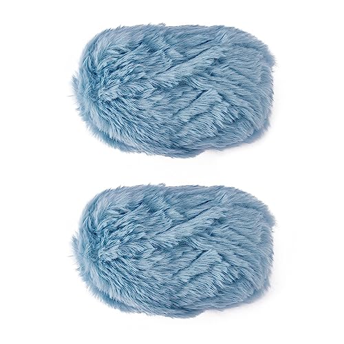 BEEFLYING 2 Roll Super Soft Fur Chunky Fluffy Faux Fur Yarn - Fluffy Eyelash Yarn for Crochet, Knit Blanket, Rug, Clothes - 230m (232.8yds, 51g2) - Sky Blue - color: Sky Blue