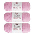 3 Skein La Mia Baby 50% Cotton Total 10.5 Oz Each 3.5 oz (100 g) / 218yd (200m), Medium, Worsted, Super Soft Yarn, Best for Baby and Amigurumi, Pink - L042 - color: Pink - L042