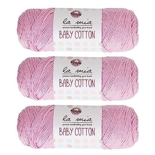 3 Skein La Mia Baby 50% Cotton Total 10.5 Oz Each 3.5 oz (100 g) / 218yd (200m), Medium, Worsted, Super Soft Yarn, Best for Baby and Amigurumi, Pink - L042 - color: Pink - L042