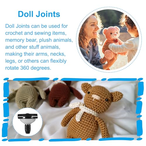 MECCANIXITY 10Set 35mm 1-3/8" Doll Joints, Plastic Removable Animal Joints Connector Engage Bolt Doll Making Supplies for Bear Limbs Head Joint DIY, Black & Clear