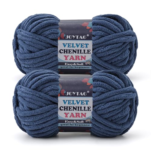 2 Pack Chunky Chenille Yarn for Crocheting and Knitting Beginners,Thick Bulky Plush Fluffy Velvet Soft Baby Blanket Crochet Chenille Yarn for Crocheting Blankets/Amigurumi/DIY Crafts(Denim Blue - color: Denim Blue