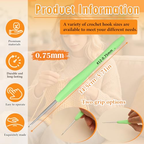 SHWAKK Small Crochet Hook, 0.75 mm Lace Ergonomic Crochet Hook | Tiny Crochet Needles for Arthritic Hands, Knitting Needles with Soft Handle Beginners and Experienced Hobbyists(0.75 mm) - size: 0.75mm