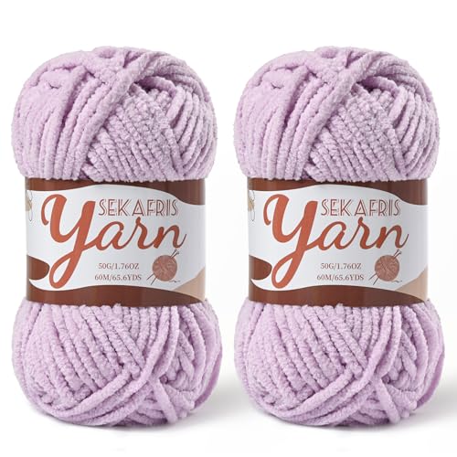 2 Pack Fluffy Velvet Yarn for Crocheting，Baby Blanket Yarn for Crocheting Soft，100g(131yds) Amigurumi Yarns，Plush Chenille Crochet Yarns，Puzzle Yarn for Crochet Weaving Craft(2 Light Purple) - color: 2 Light Purple