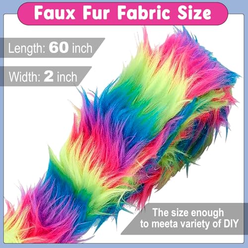 Rainbow A 2x60Inch Faux Fur Shaggy Plush Faux Fur, Fabric Precut Strips Fluffy Fuzzy Faux Fur, Craft Beard Hair, Beard Miniature Dolls Rugs Mats Gift, Winter Halloween Christmas Costume Party Decor - color: Rainbow a