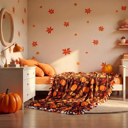 Chumia 2 Pcs/1 Set Fall No Sew Fleece Blanket Craft Kit 57 x 57 in Autumn Thanksgiving Pumpkins Maple Leaf DIY Tie Fleece Blanket Gifts for Fall Autumn Thanksgiving Holiday Sofa Home Decoration - style: Fall