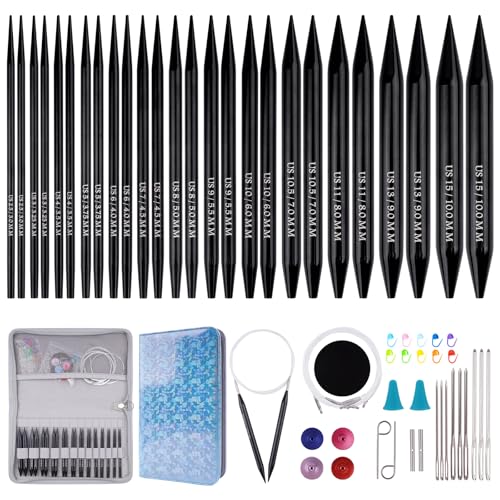 WAZAIGUR Women Interchangeable Black Aluminum Circular Knitting Needles Set | 3MM-10MM Indoor Outdoor Smooth Knitting Kit for Beginners/Enthusiasts - Suitable for Various DIY Knitting Projects - Gift - color: Black