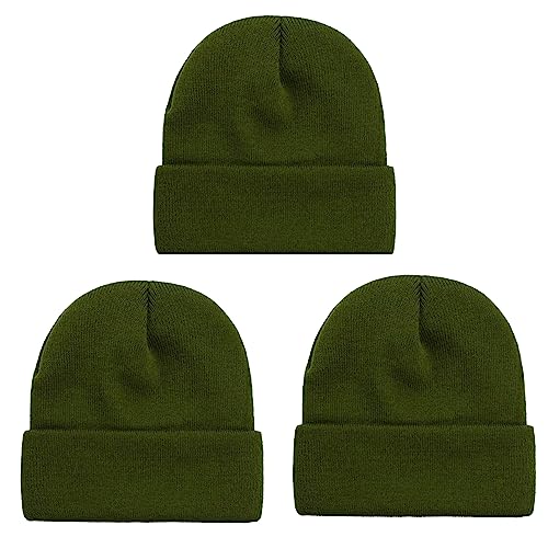 NPQQUAN 3 Packs Unisex Beanie Hats for Men Women Winter Knit Beanies | Mens and Womens,Great Stretch Knit,Thick Warm Comfort Beanies,Outdoor Sports including Skiing Running Camping - color: Arm Green+arm Green+arm Green