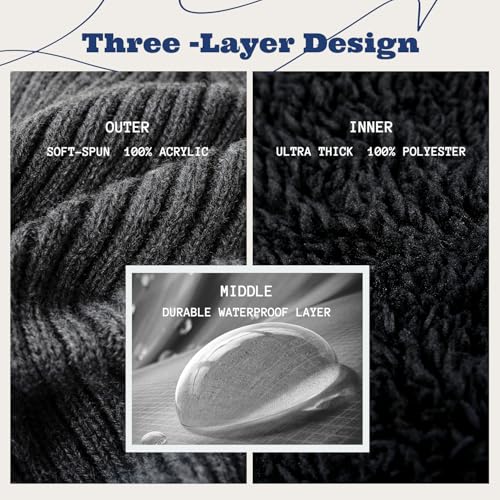 ACUSHLA Waterproof Windproof Winter Hat for Men Women Fleece-Lined Beanie - color: Dark Grey