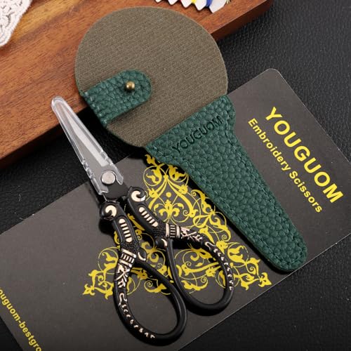 YOUGUOM Small Crochet Scissors, Mini Sewing Shears with Cover | Sharp Tip for Craft Embroidery Needlework Quilting Knitting Cross Stitch Thread Yarn Paper Fabric Detail Cutting, Black - color: Black