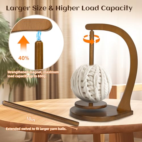 Wooden Yarn Holder for Knitting and Crocheting, Magnetic Crochet Yarn Holder, Spinner Yarn Holder for Crocheting, Crochet Accessories for Yarn Ball (Walnut Brown) - Large - color: Walnut Brown