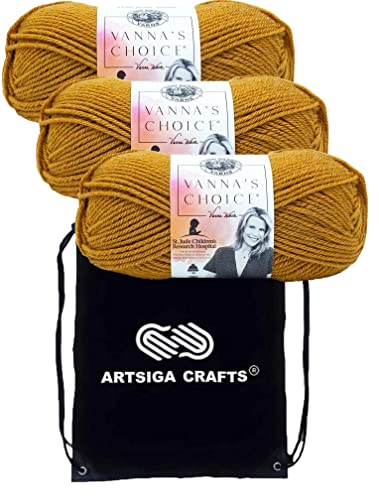 Lion Brand Yarn Vanna'S Choice 860-130 Honey | 3 Skeins, Same Dye Lot, Project Bag, CYC #4 Worsted, 100% Acrylic, Ideal for Crochet, Knitting Blankets, Hats, Scarves - color: 860-130-Honey
