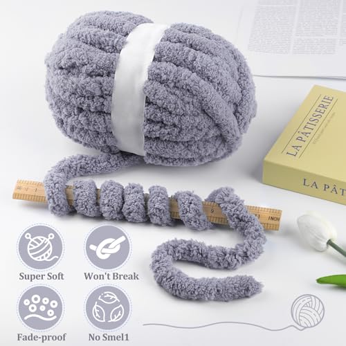 Gray Chunky Yarn for Hand Knitting - #10 Chenille Yarn for Crocheting | 8 Pack Thick Chunky Yarn for Crocheting, Super Bulky Chunky Knit Blanket Yarn (Each 7.94oz/225g, 25yds/23m), Blue Gray - color: Blue Gray