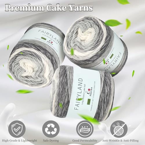Aeelike Cake Yarn for Crocheting, Soft Ombre Crochet Yarn, Ink Gradient | 3 PCS #3 Light weight 100g(3.52oz) 245m( 267yards), 60% Cotton Blend Gradient Yarn for Blanket Scarves DIY Crafts, Ideal Gift - color: Grey White Gradient, size: 3 pcs
