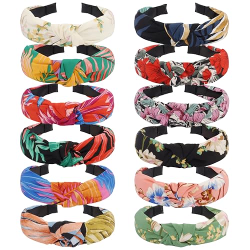 Headbands for Women Girls 12 Pack Stylish Top Knotted Headbands Flower Headband For Women's Hair Non Slip Women Fashion Head Bands Wide Hairband Mom Sisters Hair Accessories - color: Headband 38