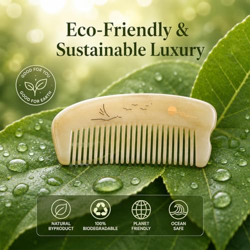 TAN MUJIANG Handmade White Horn Hair Comb for Women, Natural Anti Static Detangling Comb, Portable Travel Comb for Fine, Straight & Wavy Hair, Premium Gift Box Included