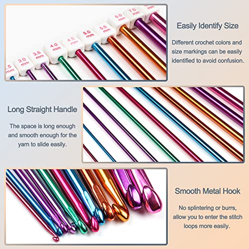Coopay 23 PCS Tunisian Crochet Hooks Set, Complete Crochet Needles Set | 11 PCS 2.0-8.0mm Metal Long Crochet Hooks and 12 PCS 3.0-10.0mm Carbonized Bamboo Afghan Crochet Needles with Cable - color: Mixed Metal & Bamboo Set With Cable