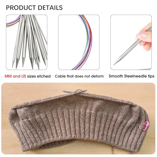 Circular Knitting Needles Stainless Steel Long Needles for Adults Beginners, Flexible Cord for Sweaters Blankets Socks,Lightweight Smooth Tips Magic Loop Knitting Needles (40inch, US8/5mm) - color: 40inch, size: US8/5mm