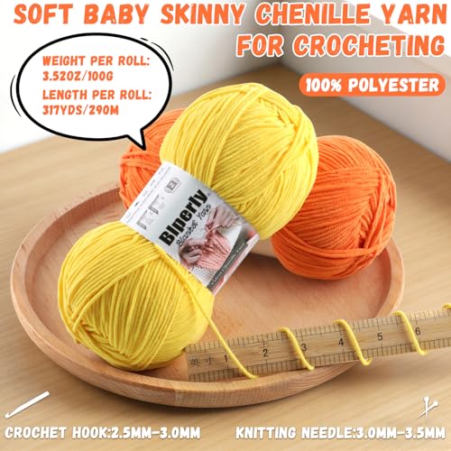 Skinny Chenille Yarn for Crocheting and Knitting - 1 Pack of 100g/317yds Ultra Soft Fluffy Plush Velvet Yarn - #2 Crochet Yarn for Amigurumi, Blankets, Plush Dolls, Baby Clothes (1, Navy Blue) - color: Navy Blue