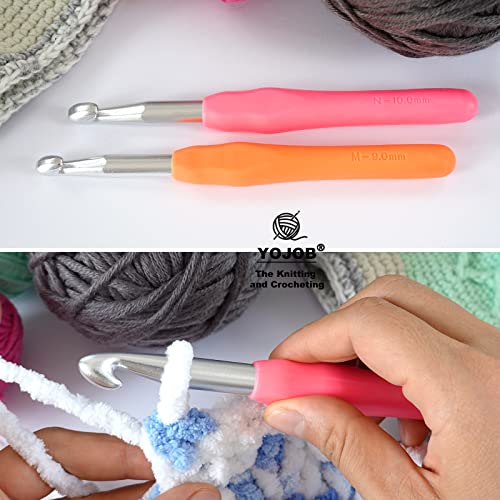 YOJOB 2-Pack Size M / 9mm, N / 10mm Crochet Hooks, Ergonomic Crochet Hook | Super Smooth Knitting Needles with Soft Rubber for Beginner and Advanced (9.0mm, 10.0mm) - size: 9mm, 10mm